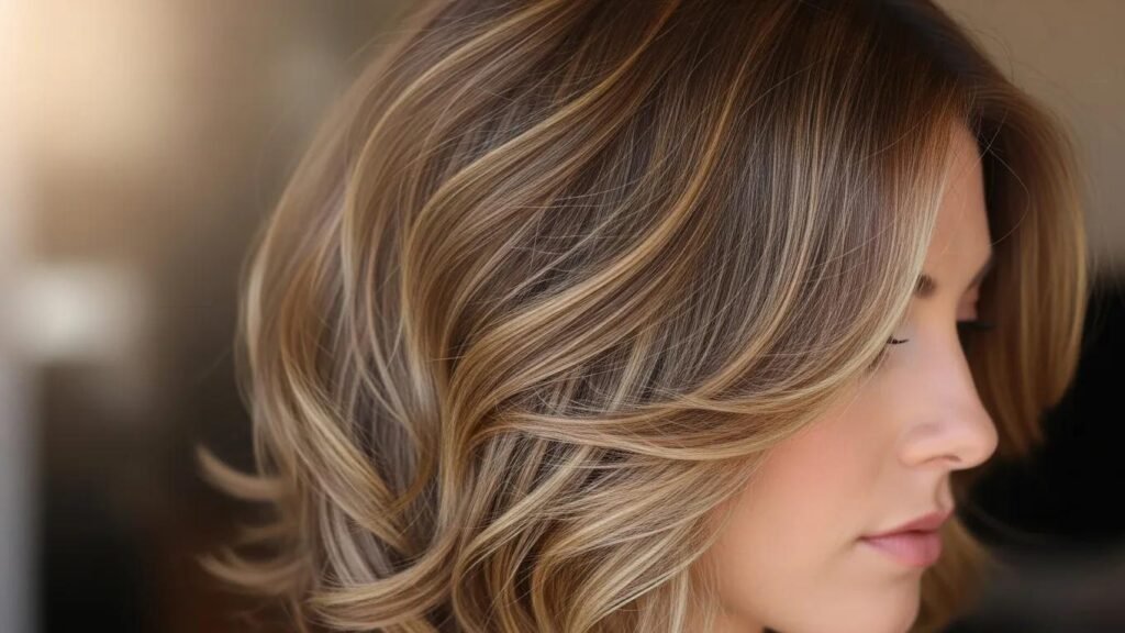 Close-up of a layered bob haircut showcasing texture and volume