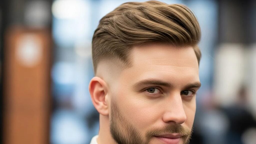 Close-up of a man with a modern fade haircut showcasing texture and style