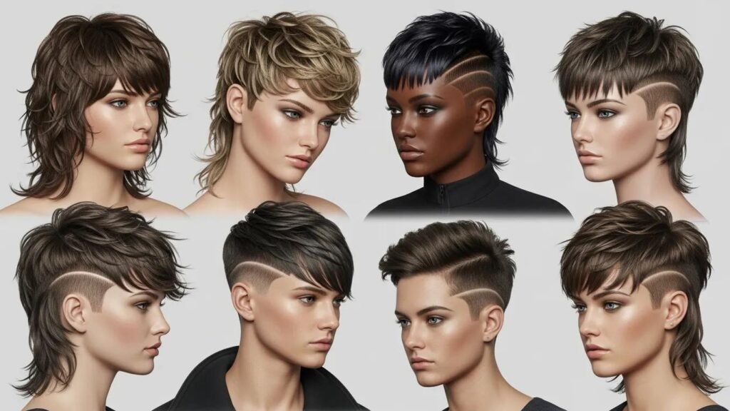 Diverse gender-neutral haircuts showcasing modern styles and inclusivity